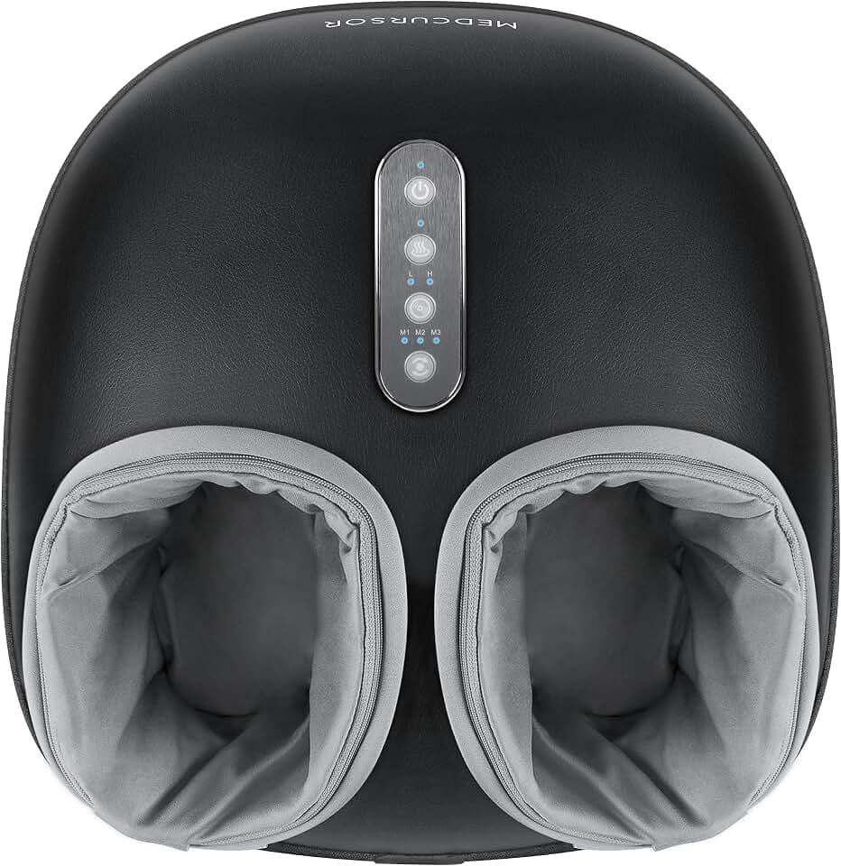 Medcursor Fußmassagegerät mit Wärmefunktion, tiefem Knetmassager, mehreren Einstellungen und einstellbarer Intensität für den Heim- oder Bürogebrauch (Schwarz)