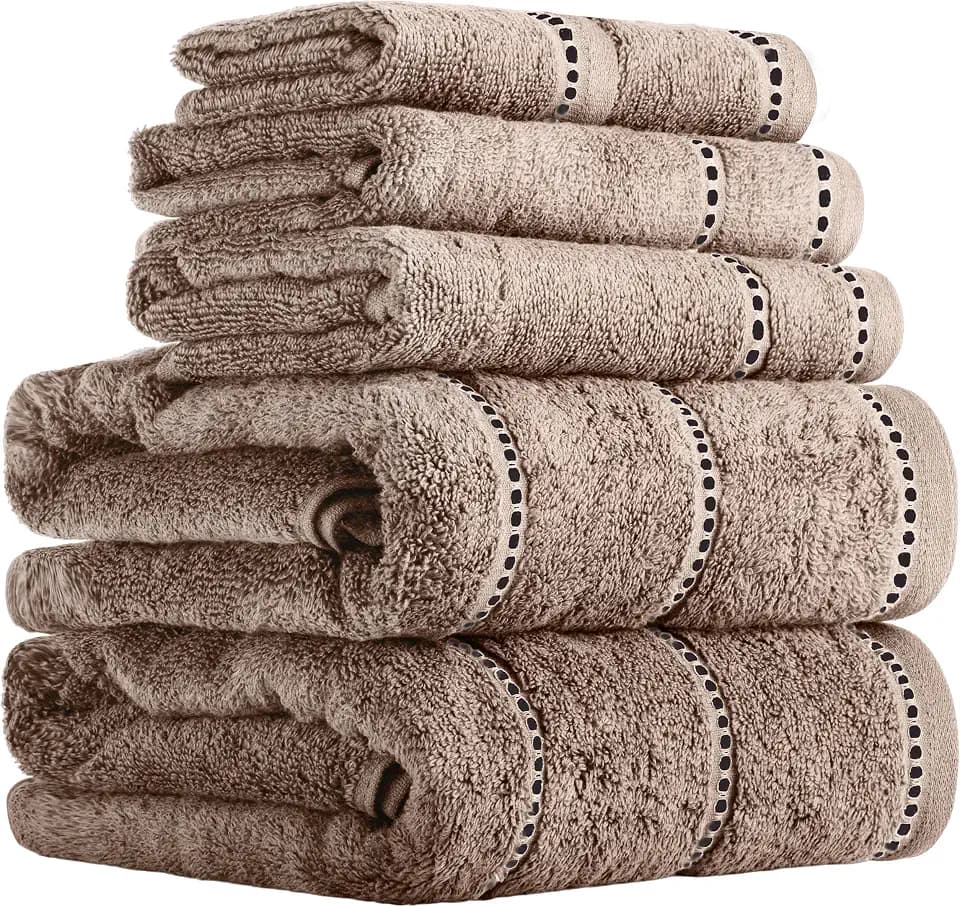 Lavish Home Bathroom Towels Set, Bathroom Accessories, Taupe, Set of 6