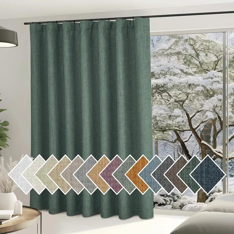 NICETOWN Greyish Green Sliding Door Curtains for Living Room, Hook Belt/Rod Pocket/Back Tab Room Darkening Faux Linen Sound Reducing Room Divider Curtains for Bedroom, W100 x L84, 1 Panel