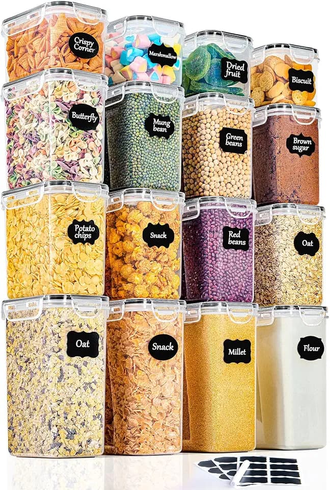 GoMaihe Vorratsdosen 16 Set, Aufbewahrungsbox Küche Organizer, Vorratsdosen mit Deckel Luftdicht aus Kunststoff, Vorratsbehälter für Müsli Mehl Cornflakes alle trockenen Lebensmittel