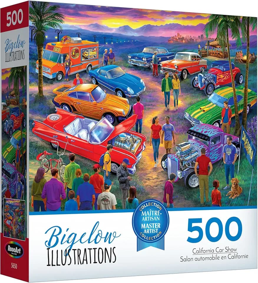 RoseArt Bigelow Illustrations California Car Show 500 Piece Jigsaw Puzzle