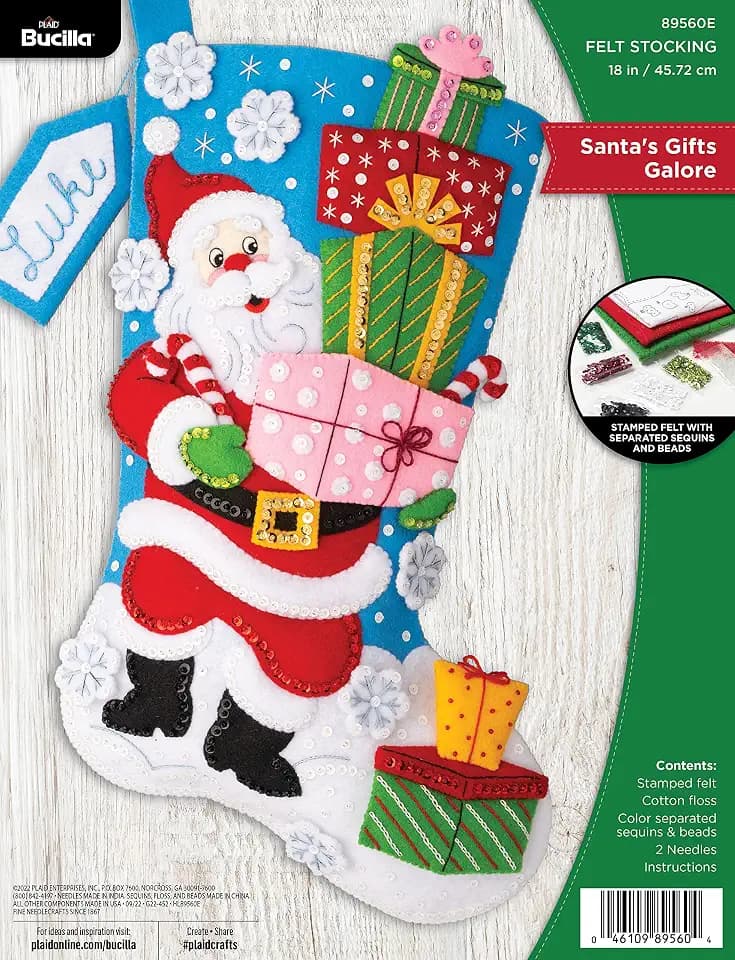 Bucilla, Santa's Gift Galore 89560E Filzapplikationen-Set, perfekt für DIY-Nadelspitzen, Kunst und Handwerk, 45,7 cm