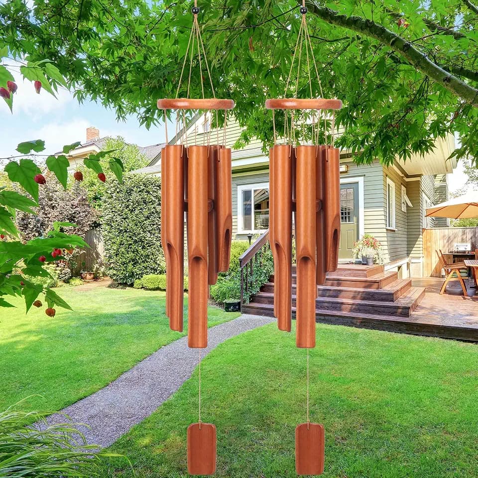 Vinsot Bamboo Wind Chimes for Outside 30" Wooden Rustic Chimes, 2 Pcs