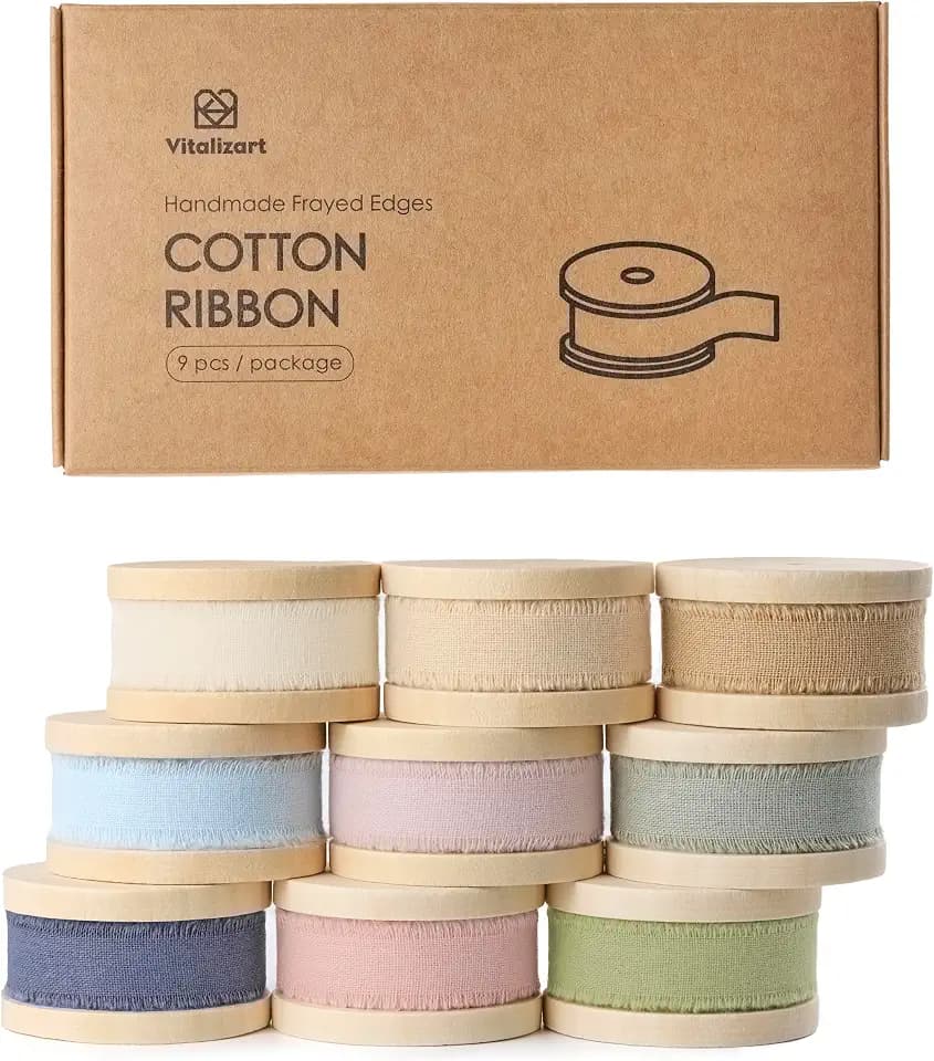 Vitalizart Cotton Ribbon 5/8" x 63 Yds Handmade Frayed Fringe Assorted Bulk