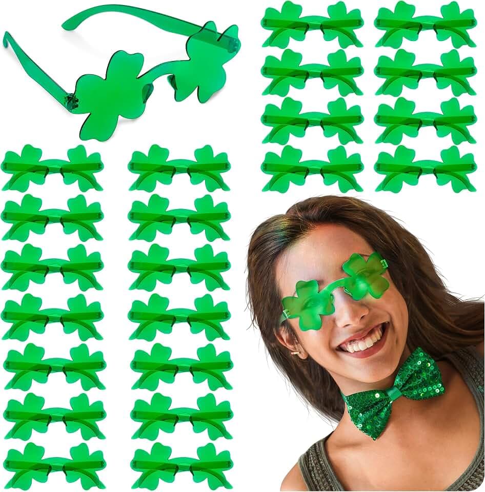 LINAYE 100/24/16 PCS St Patricks Day Shamrock Glasses Bulk, St Patricks Day Sunglasses Accessories Party Favors Supplies