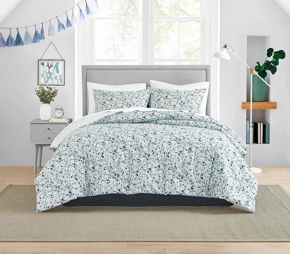 Poppy & Fritz | Olivia Collection | Bettbezug-Set – 100% Baumwolle, weich & atmungsaktiv, Wendebettwäsche mit Reißverschluss, inklusive passenden Kissenbezügen, Kingsize, Blau