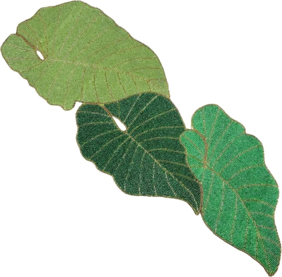 CLEENTABLE Green Leaf Beaded Table Runner, 36 in, Handcrafted Décor