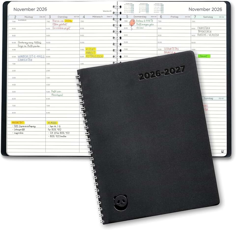 Terminplaner 2026 2027 von Smart Panda - Lehrerkalender & Schulplaner, Wochenplaner mit 30 Minuten Taktung – Akademischer Kalender Juli 2026 bis August 2027 - Softcover A5, auf Deutsch