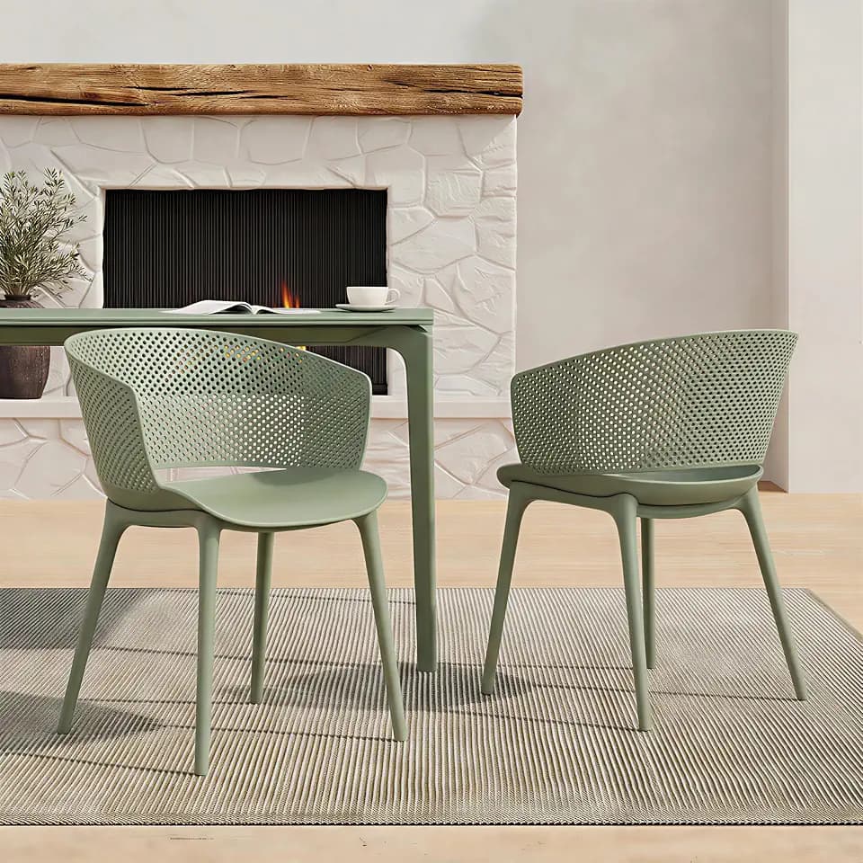 Christopher Knight Home Otero Outdoor Dining Chairs Set of 2, Modern Patio Dining Chairs with Weather Resistant Plastic Frame, Farmhouse Dining Chairs for Garden Deck, Patio Arm Chairs, Sage Green