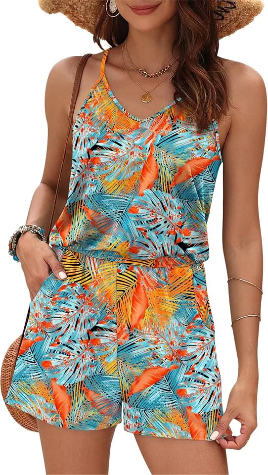 MISFAY Women's Summer V Neck Spaghetti Strap Rompers Short Jumpsuit