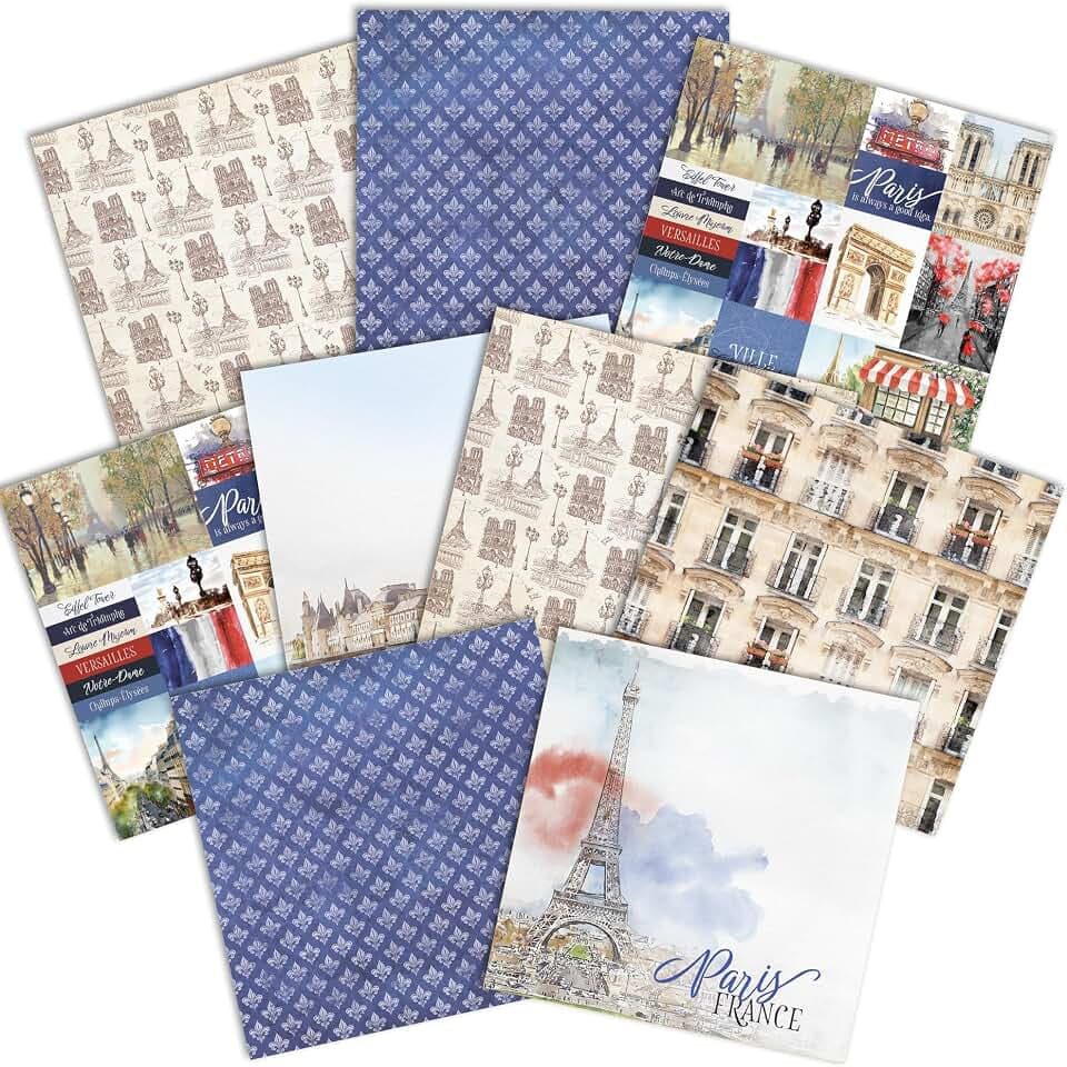 Paper House Productions 12" x 12" 9-Sheet Decorative Double Sided Paper Pack for Scrapbooking and Crafts - Weekend in Paris