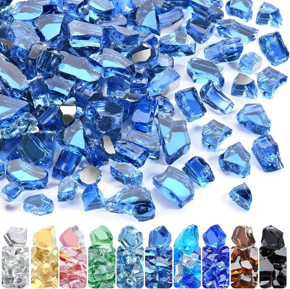GasSaf 1/2" Pacific Blue Fire Glass Reflective Tempered Fireglass, 20 lb