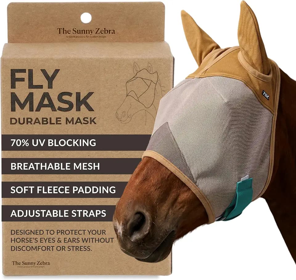 TSZ Horse Fly Mask with Ears Cover - UV Block 70% Breathable Mesh Flymask