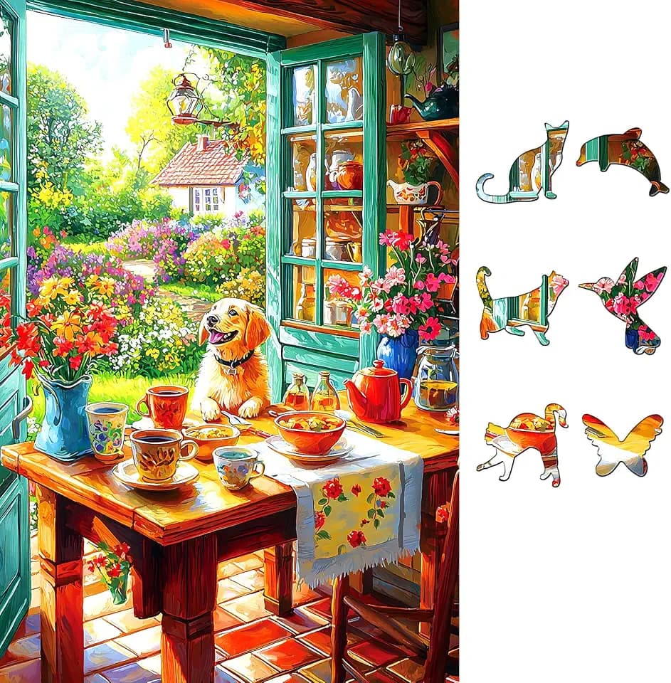 500 Piece Puzzles for Adults, Jigsaw Puzzle of Gentle Afternoon Tea Country Cottage, Funny Puzzle, Perfectly Fitting Pieces, Home Decor Birthday Party Gift for Adults Seniors 23x15 Inches