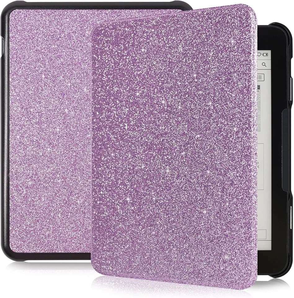 Caweet Case for Nook GlowLight 4 Plus 7.8" 2023 Release, Ultra Lightweight PU Leather Shell Cover with Magnetic Closure, Glitter Purple