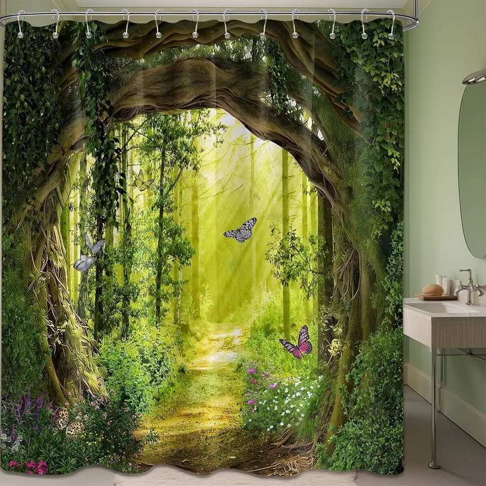 Enchanted Forest Extra Long Shower Curtain, Tall 72X84 in, Green Tree