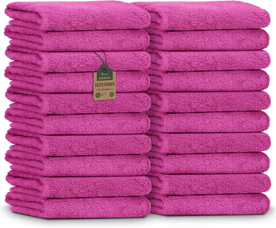 NatureMark Gästetücher – 20er Pack (30x50 cm), 100% Baumwolle, Oeko-TEX Zertifiziert, weich, saugfähig und pflegeleicht – Für Bad, Gäste & Spa - Pink