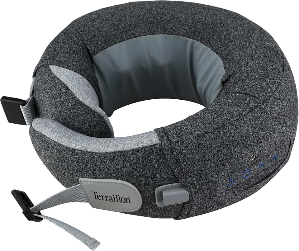 TERRAILLON - NECK MASSAGER, Nacken- und Halsmassagekissen, Shiatsu-Massage, 3 Massagegeschwindigkeiten, 2 Drehrichtungen, optionale Heizung, verstellbarer Gurt, USB-C