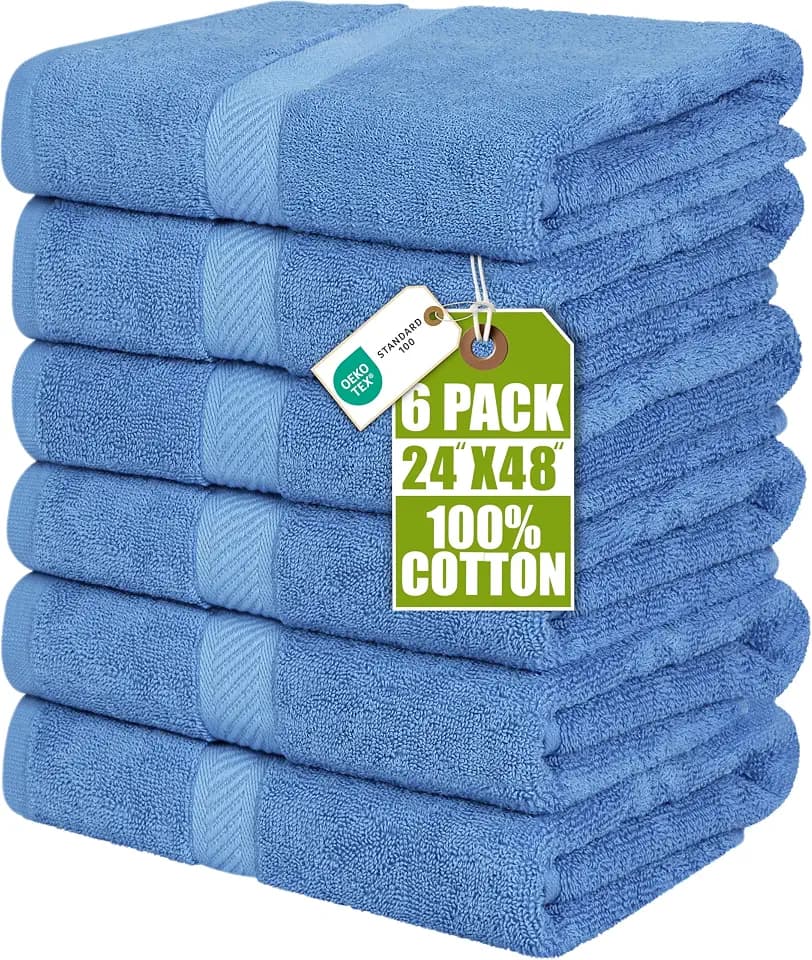 Utopia Towels 6 Pack Bath Towels, 24x48 in, 100% Cotton, Electric Blue
