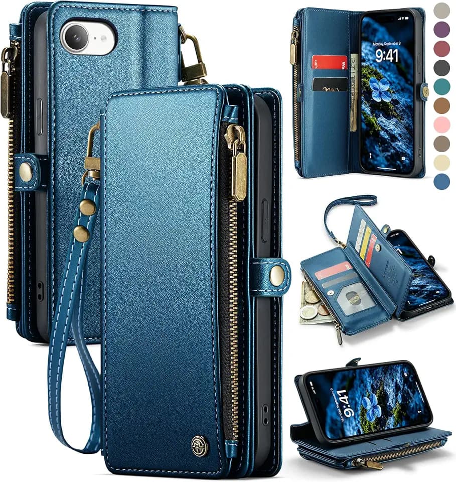 Defencase for iPhone 17E & 16E Wallet Phone Case with Card Holder, DarkBlue