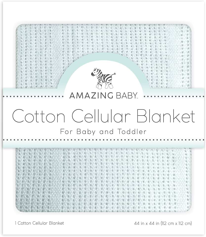 Amazing Baby Cellular Blanket, Premium Cotton Knit, Ultra Soft, Breathable, Cozy Gift for Baby Boys and Girls, Favorite Toddler Blanket, 44 x 44 inches (112 x 112 cm), Soft Blue