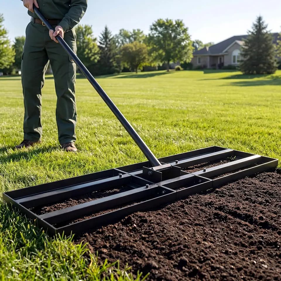 Lawn Leveling Rake - 35 x 10 Large Rake for Soil, Heavy Duty Yard Leveling Rake, 6.5FT Long Handle, 2mm Thickened Stainless Steel Lawn Leveler, Wide Ground Leveling Tool for Dirt and Sand, with Gloves