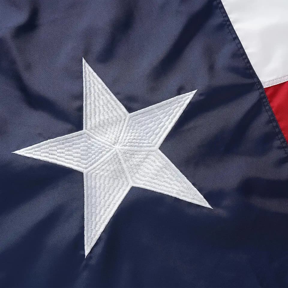 SYII Texas Flag 3x5 Ft TearProof Series for Outside, Heavy Duty Tough Spun All Weather TX Flag for High Wind, Embroidered Stars Sewn Stripes and 2 Brass Grommets