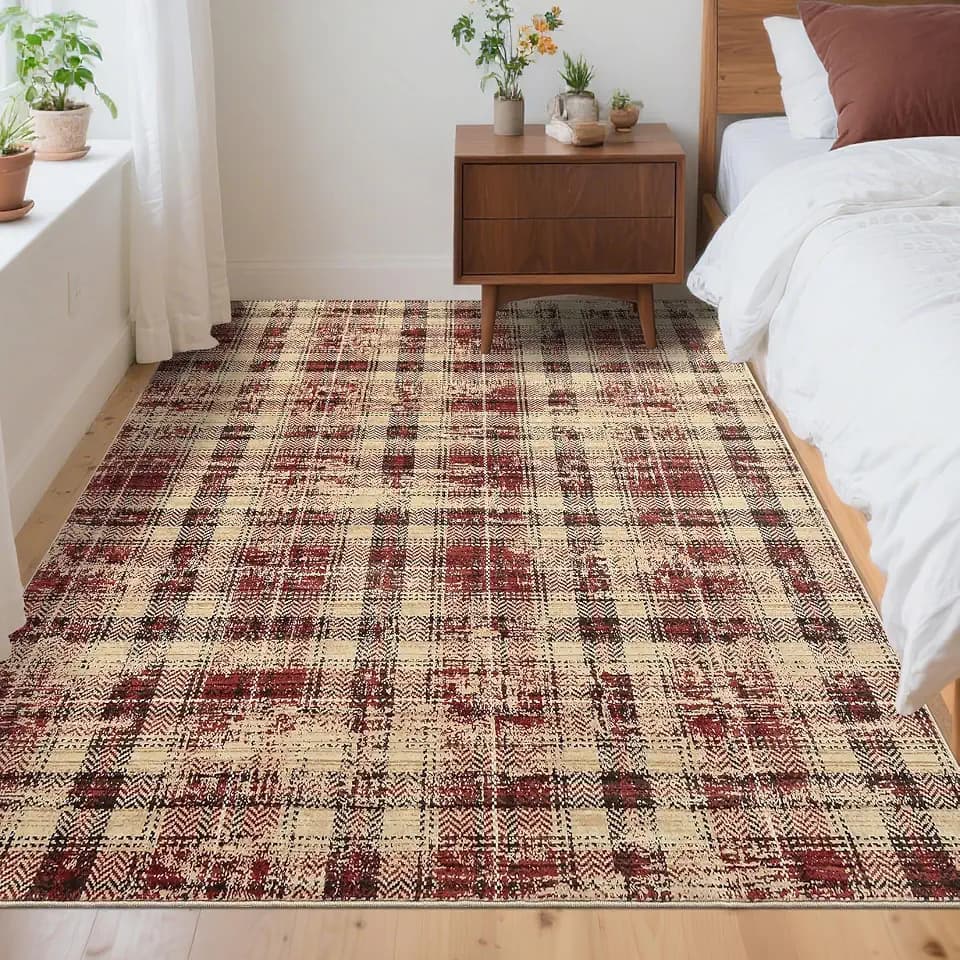 GarveeHome Washable Area Rug 4x6 Small Entryway Rug Non Slip Living Room Rugs Modern Plaid Soft Accent Rugs for Bedroom Farmhouse Nursery Rug Low Pile Stain Resistant Carpet for Office, 4'x6'