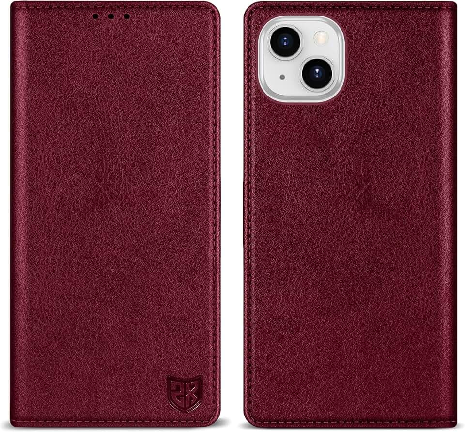 ZZXX for iPhone 15 Plus Wallet Case Strong Magnetic 6.7 inch,Wine Red