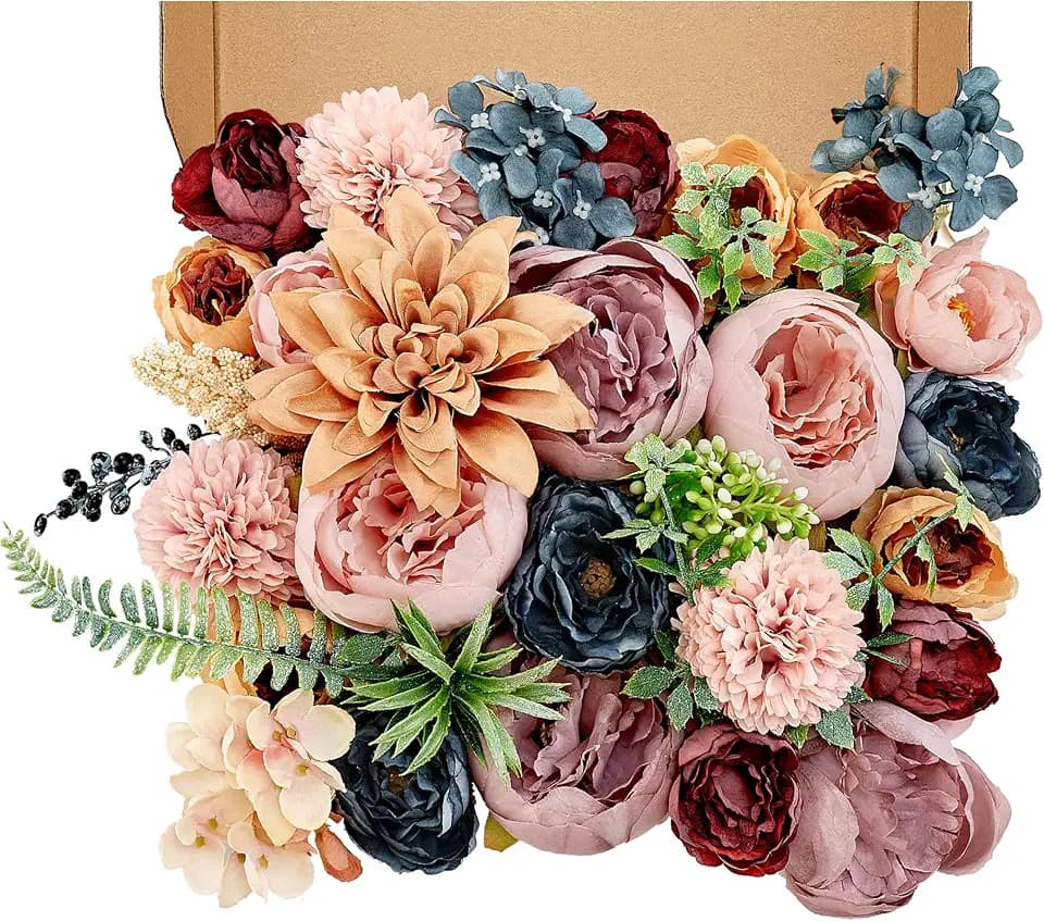 Peony Flower Box, 33PCS Artificial Peony Stems, Multi Color