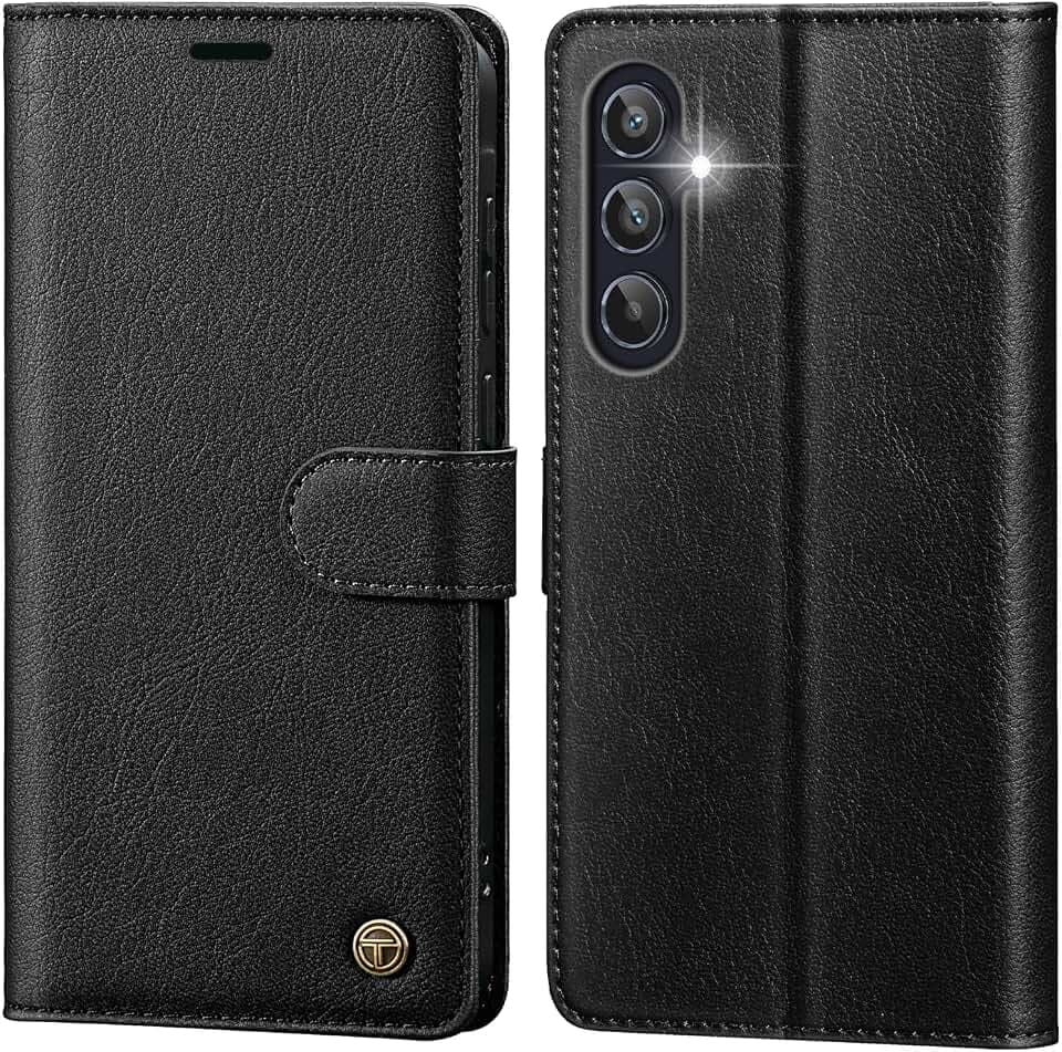 Handyhülle für Samsung Galaxy A35 5G Hülle mit Panzerglas Premium Leder Schutzhülle Klappbar mit Kartenfach Ständer Magnet Handytasche mit RFID Flip Case Klapphülle für Samsung A35 Schwarz