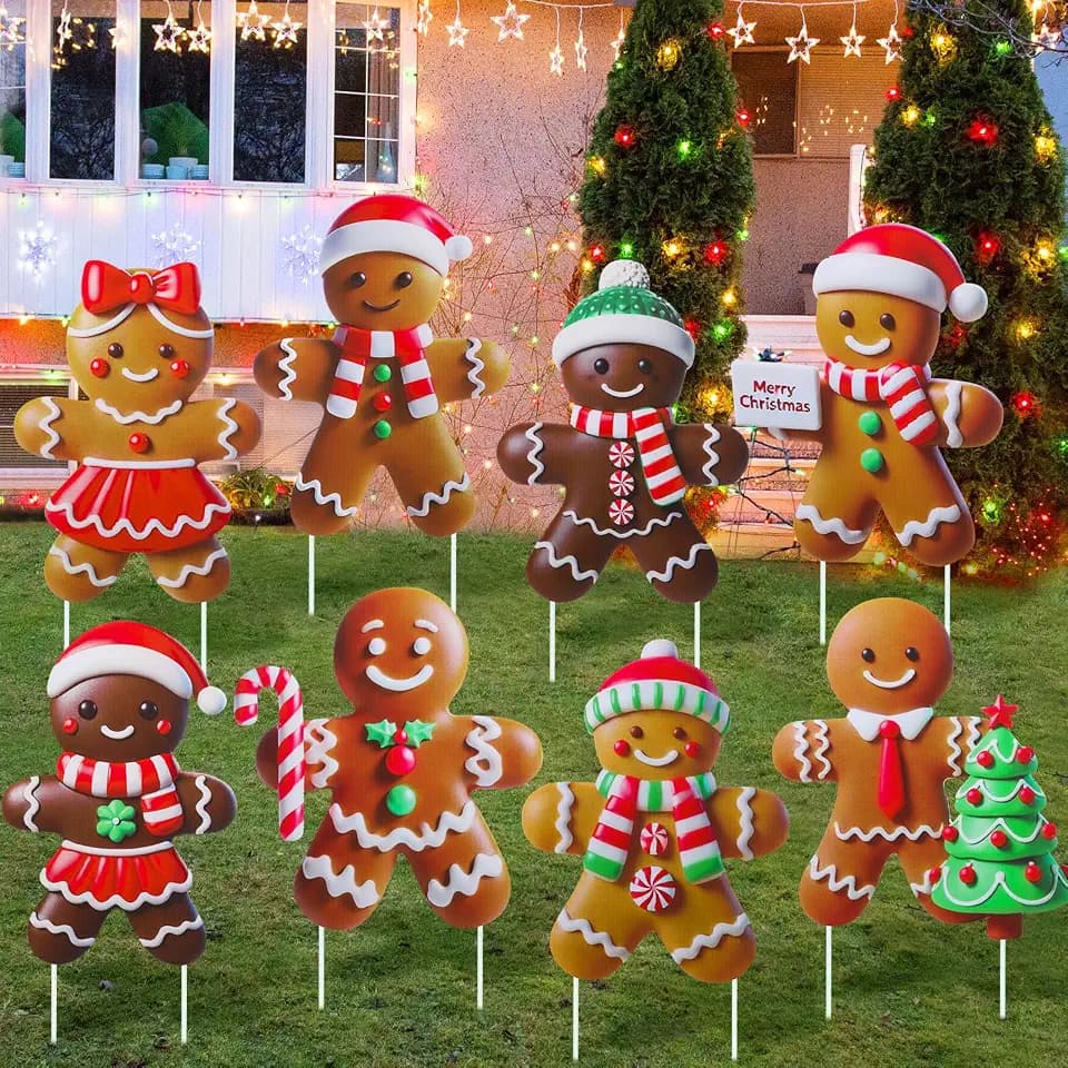 8 Pcs 3D Christmas Gingerbread Yard Signs Outdoor Decor, Classic