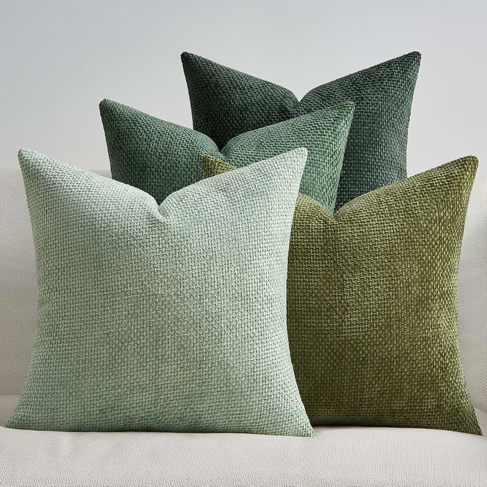 Topfinel Kissenbezug 40x40 Kissenbezüge Grün 4er Set Chenille Kissenhülle Sofakissen Dekokissen Zierkissenhülle Dekokissenbezug Rattan Webstil Design für Sofa Wohnzimmer Schlafzimmer Balkon Kinder