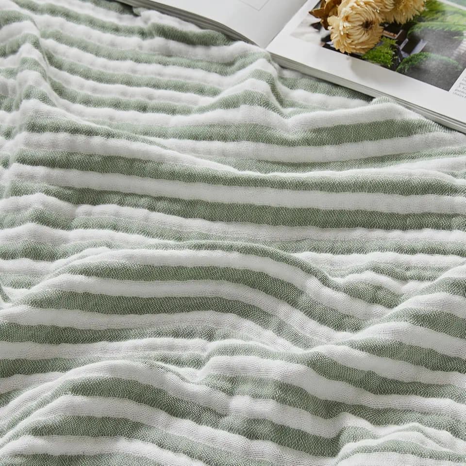 EMME Muslin Cotton Blanket Striped Adults Couch Sage Green Throw XL 50"x70"