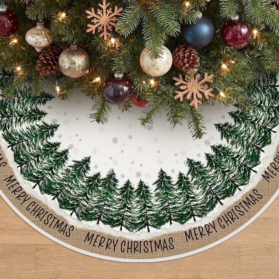 AVOIN colorlife Snowflake Merry Christmas Tree Skirt 48 Inch