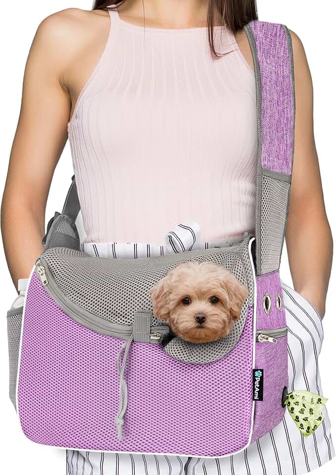 PetAmi Dog Sling Carrier Small Dogs, Hands Free Crossbody Carrier, Purple