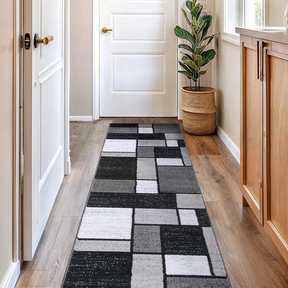 Rugshop Modern Boxes Contemporary Living Room Runner Rug Gray 2'7" x 8'