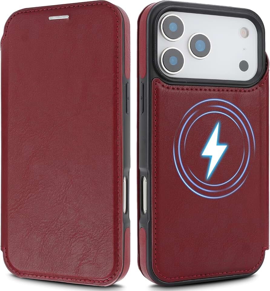 for iPhone 18/17 Pro Max Wallet Case with [RFID Blocking] Card Slot, MagSafe-Fit，PU Leather Strong Magnetic Flip Fold Protective Phone Case for iPhone 18/17 Pro Max Case Wallet,Wine Red