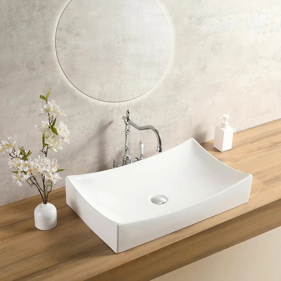 25"x15" Rectangular Bathroom Sink,White Vessel Sink Above Counter Porcelain Ceramic Vessel Sinks for Bathrooms Vanity(LA-4420)