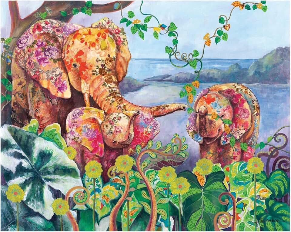 Elephant Bliss 750 Piece Multicultural Premium Jigsaw Puzzle Asian Fine Art Mother His Hers Gifts