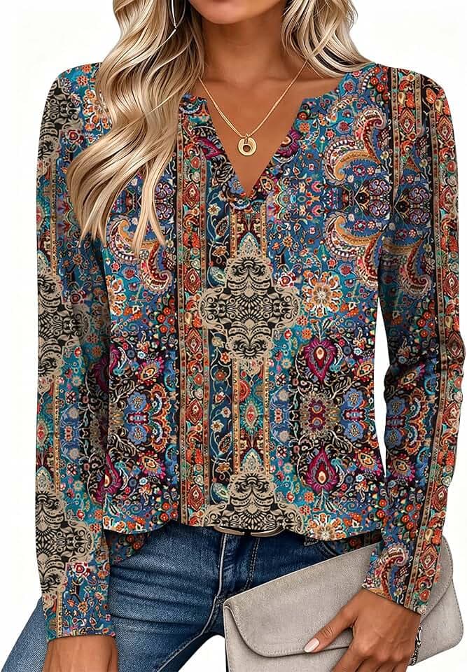 Zeagoo Womens Tops Long Sleeve V Neck Tee Shirts Cute Dressy Casual
