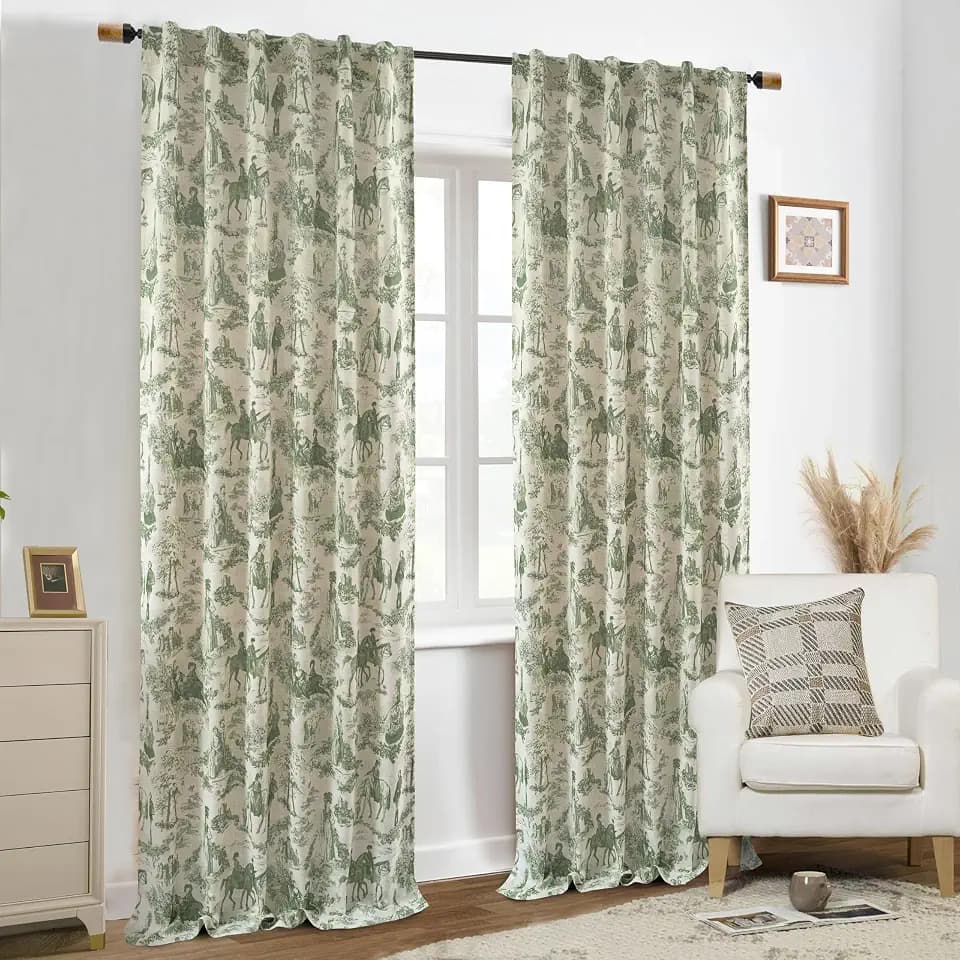 DriftAway All Blackout Curtains Toile Linen Back Tab, W52xL102, Loden Green