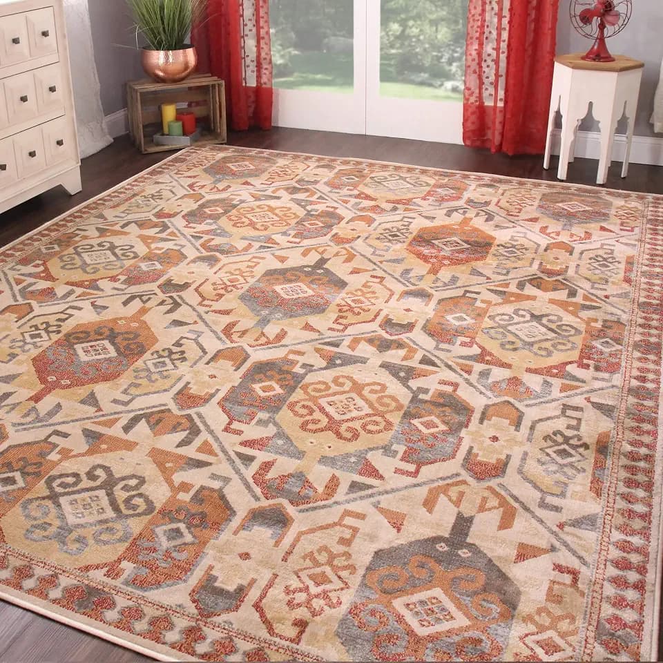 Superior Indoor Area Rug or Runner, Patchwork Rustic Leaves Floor Decor, Soft Plush Rugs for Living Room, Office, Kitchen, Dining, Aesthetic Home Accessories, Zelder Collection 5ft x 8ft - Rust