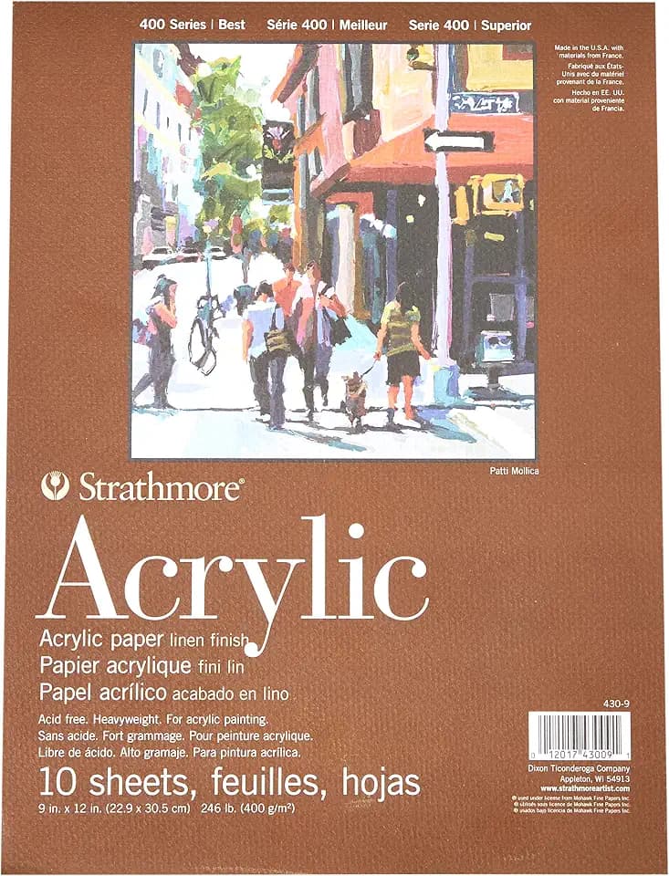 Strathmore 400 Series Glue Bound Acrylic Paper Pad, 246 lb. Linen, 9 X 12 inches, White, 10 Sheets (430-9)