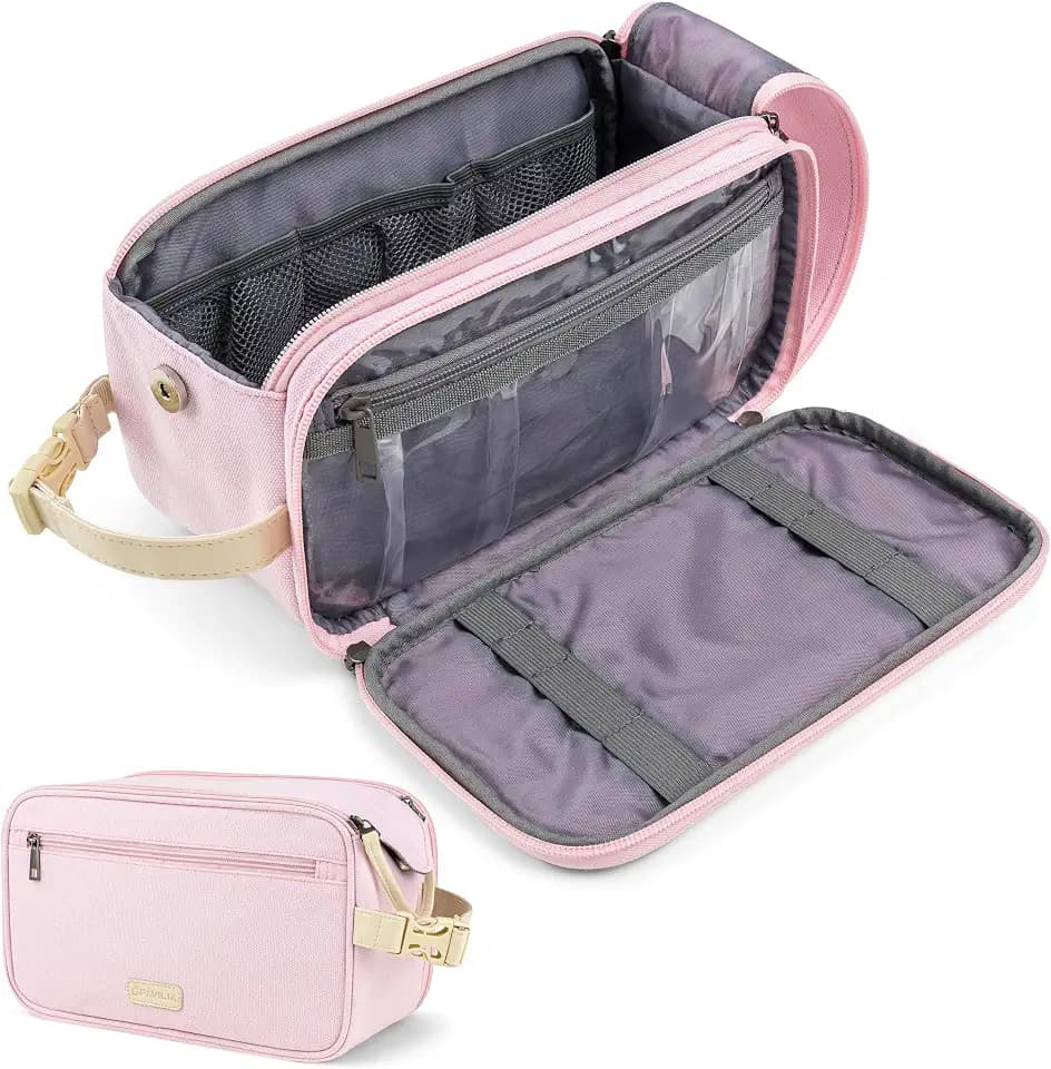 PAVILIA Toiletry Bag for Women, Travel Cosmetic Dopp Kit Organizer, Pink
