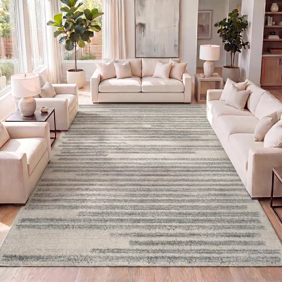 JONATHAN Y Khalil Modern Berber Stripe Cream/Gray Indoor Area Rug, 5x8, Contemporary, Bohemian, Easy-Cleaning for Living Room, Bedroom, Kitchen, Pet Friendly, Non-Shedding (MOH207C-5)