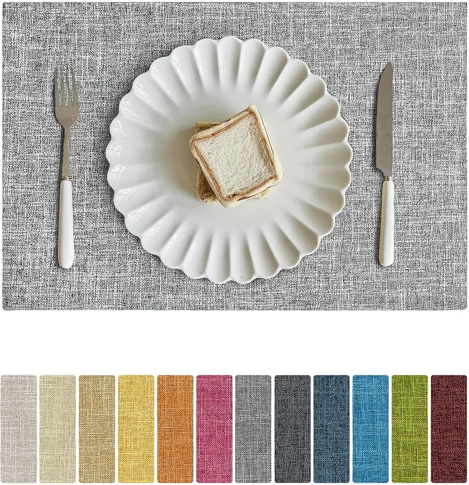 Softalker Faux Linen Cloth Placemats Set of 6-12 x 18 Inch, Ash Grey