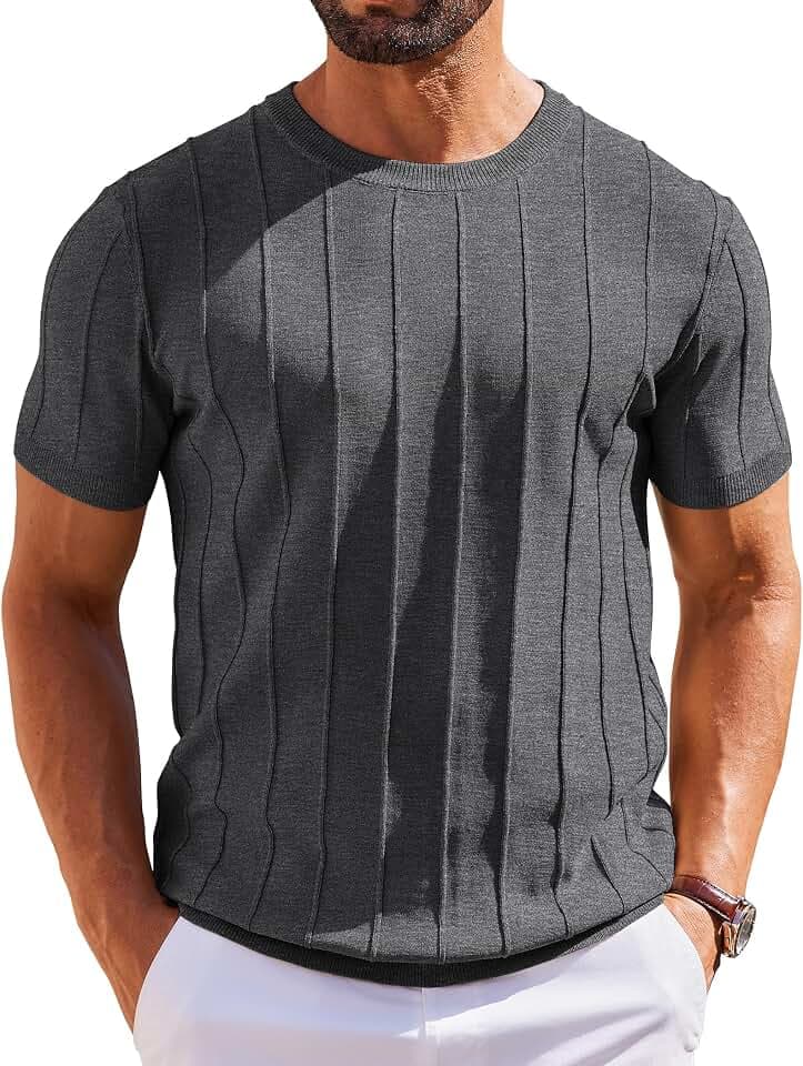 COOFANDY Men's T- Shirts Short Sleeve Knit Sweater Shirt Casual Pullover