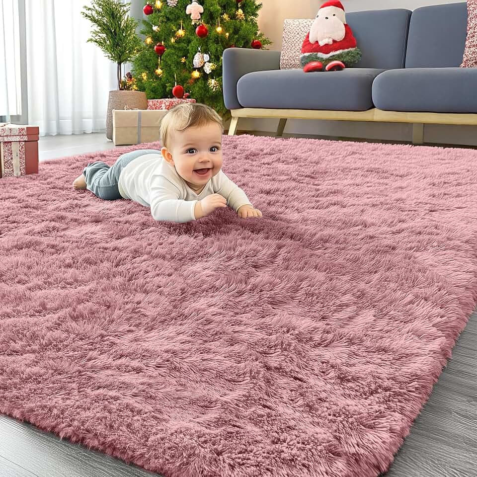 Homaxy Hochflor Waschbar Groß Teppich Wohnzimmer 120 x 160 cm, Rosa