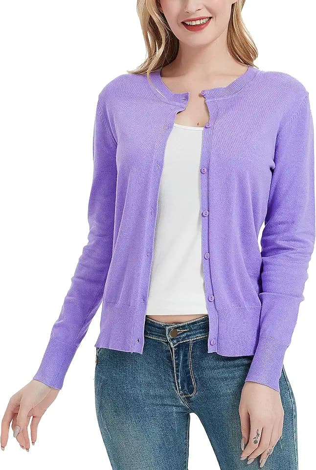 Women's Crew Neck Button Down Long Sleeve Cardigan Sweater